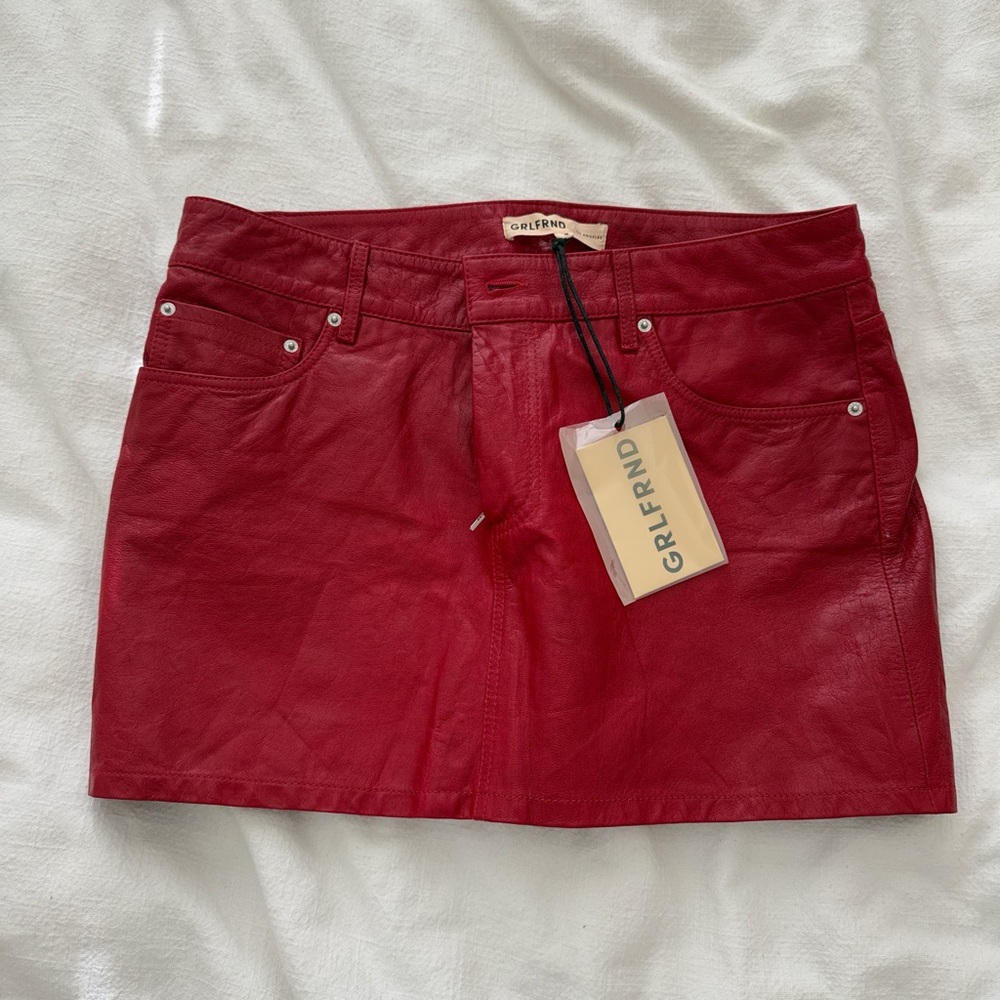 GRLFRND red leather mini skirt